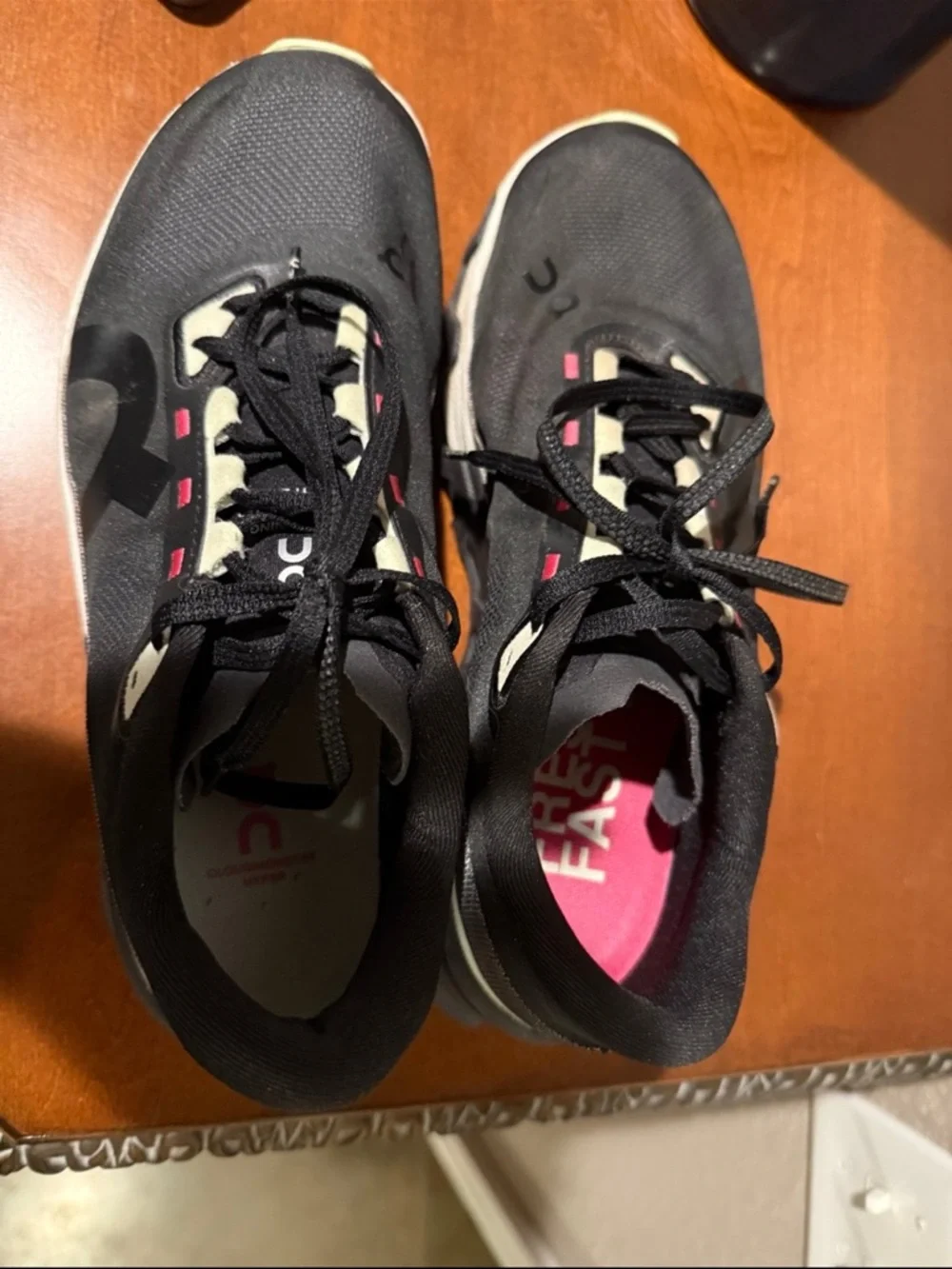 Women's Black Running Sneakers with Pink Accent